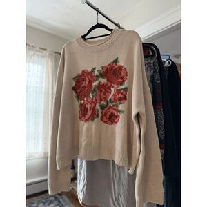 BP Heathered Retro Floral Cropped Sweater